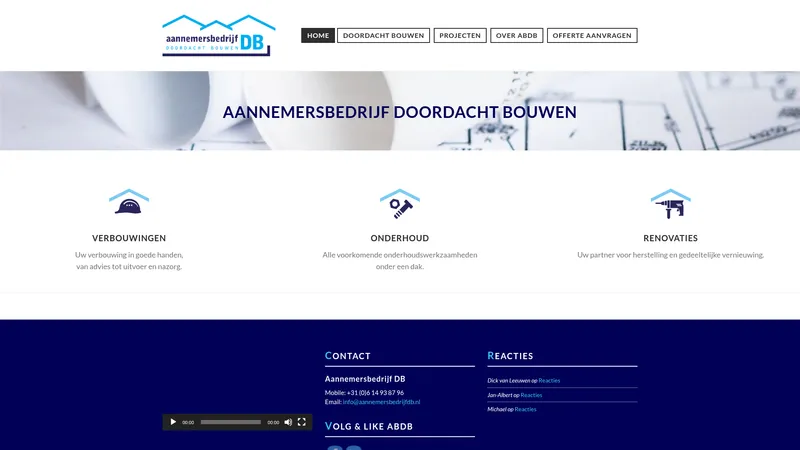 Website van Aannemersbedrijf DB