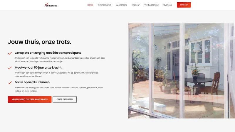 Website van Aannemersbedrijf De Koning BV