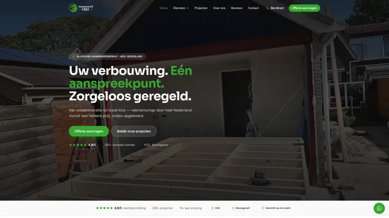 Website van Aannemersbedrijf eagle