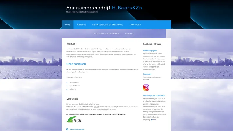 Website van Aannemersbedrijf H.Baars & Zn ️