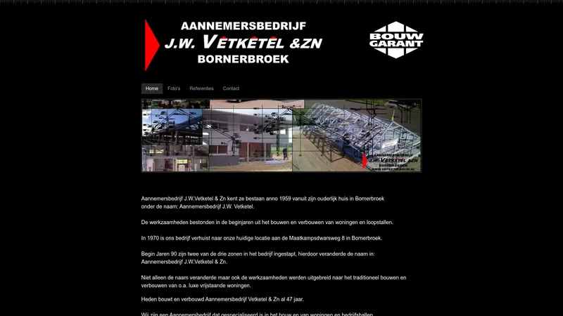 Website van Aannemersbedrijf Vetketel en Zn.
