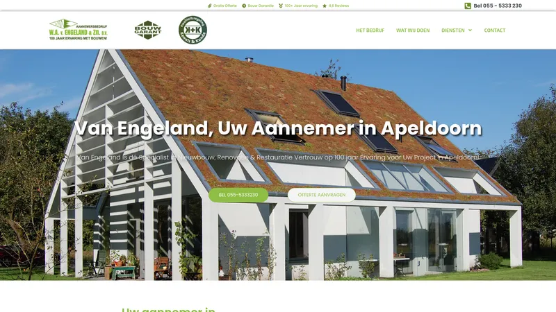 Website van Aannemersbedrijf W.A. van Engeland en Zonen B.V.