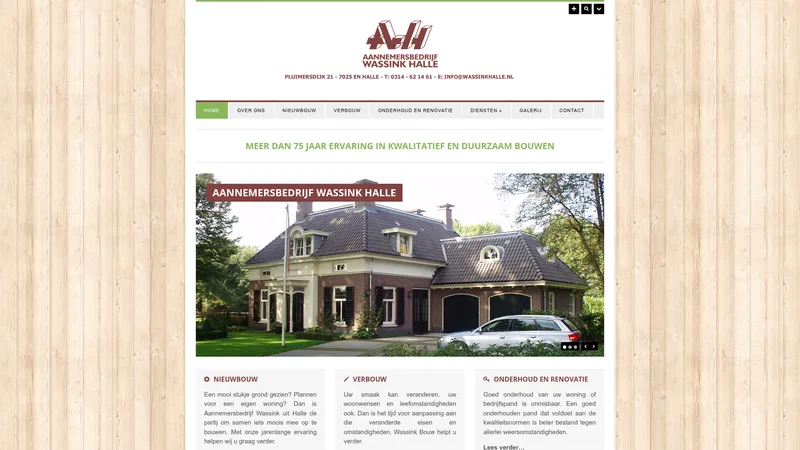 Website van Aannemersbedrijf Wassink Halle