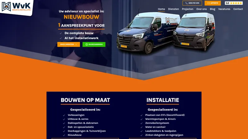 Website van Aannemersbedrijf WvK