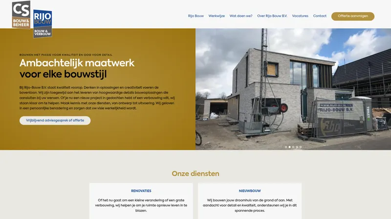 Website van Aannemingsbedrijf Rijo-Bouw B.V.