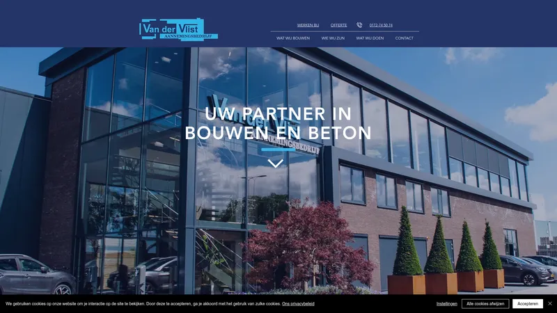 Website van Aannemingsbedrijf Van der Vlist BV