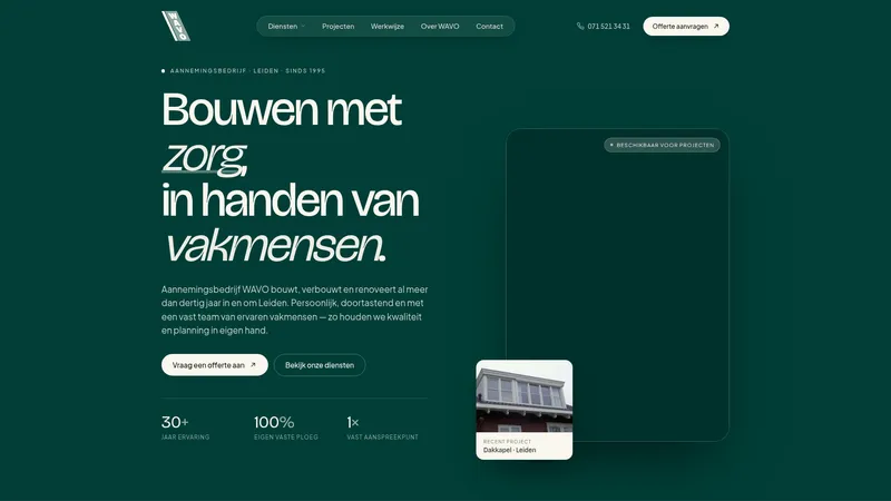 Website van Aannemingsbedrijf WAVO VOF