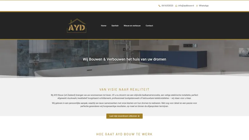 Website van AYD Bouw