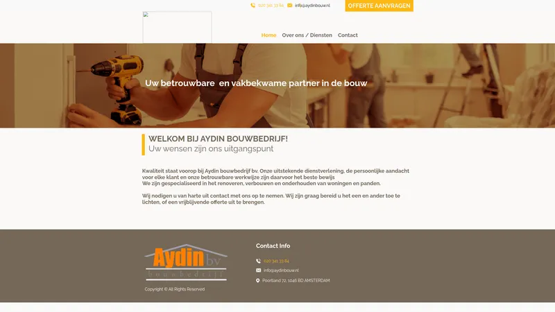 Website van Aydin Bouwbedrijf B.V.