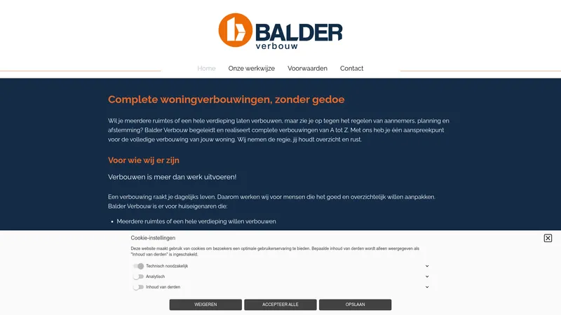 Website van Balder Verbouw B.V.