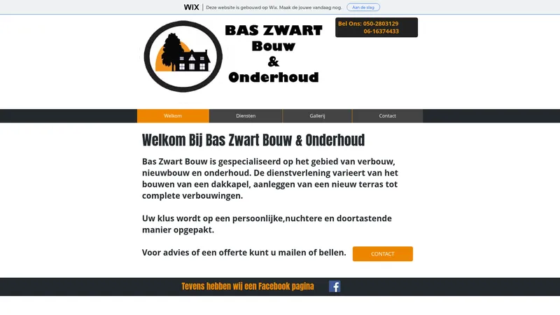 Website van Bas Zwart Bouw