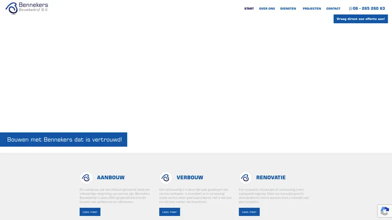 Website van Bennekers Bouwbedrijf B.V.