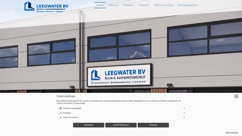 Website van Bouw en Aannemersbedrijf Leegwater B.V.