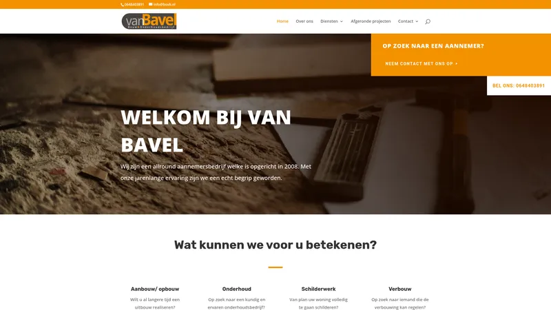 Website van Bouw&Onderhoudsbedrijf van Bavel