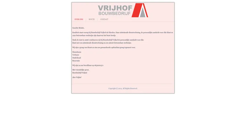 Website van Bouwbedrijf A. Vrijhof
