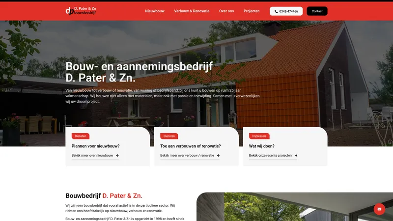 Website van Bouwbedrijf-aannemersbedrijf D. Pater & Zn