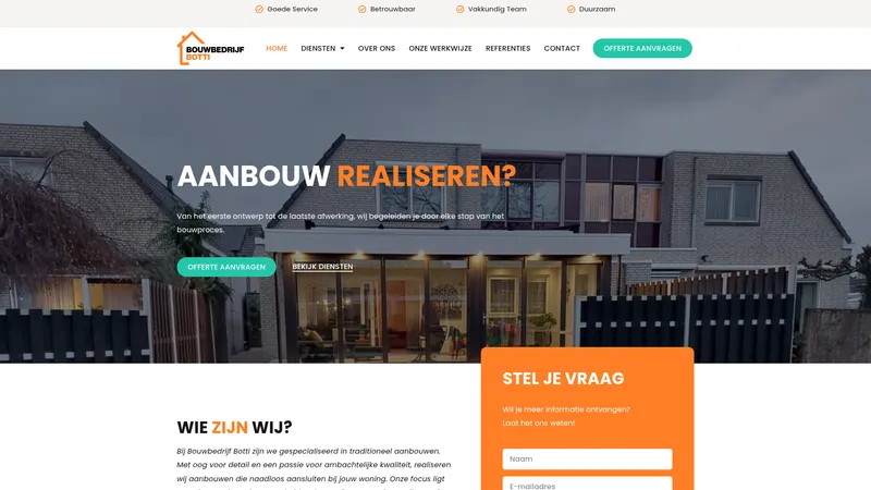 Website van Bouwbedrijf Botti | Aannemer voor aanbouwen en verbouwen