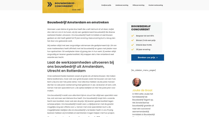 Website van Bouwbedrijf Concurrent