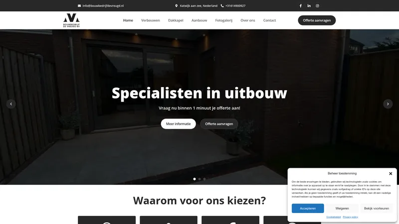 Website van Bouwbedrijf de Vreugd