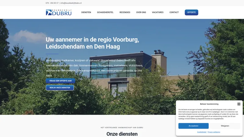 Website van Bouwbedrijf Dubru