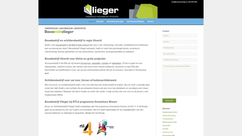 Website van Bouwbedrijf en Schildersbedrijf Vlieger