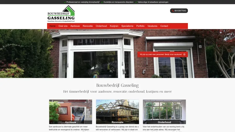 Website van Bouwbedrijf Gasseling