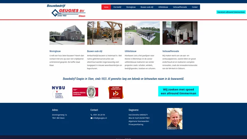 Website van Bouwbedrijf Geugies bv