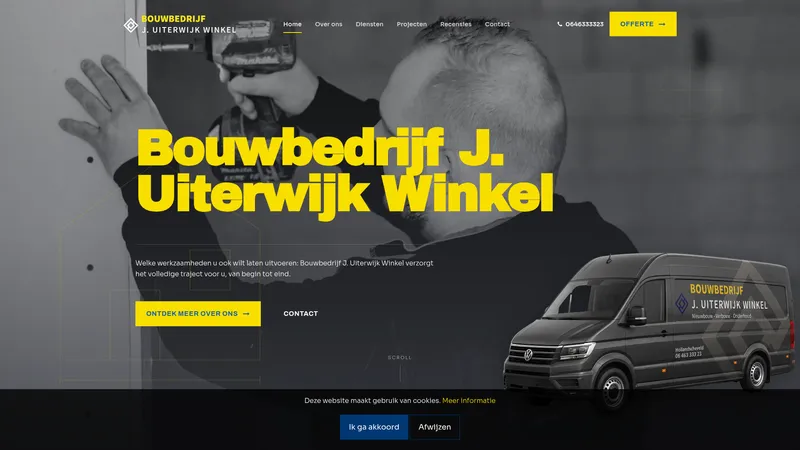 Website van Bouwbedrijf J. Uiterwijk Winkel