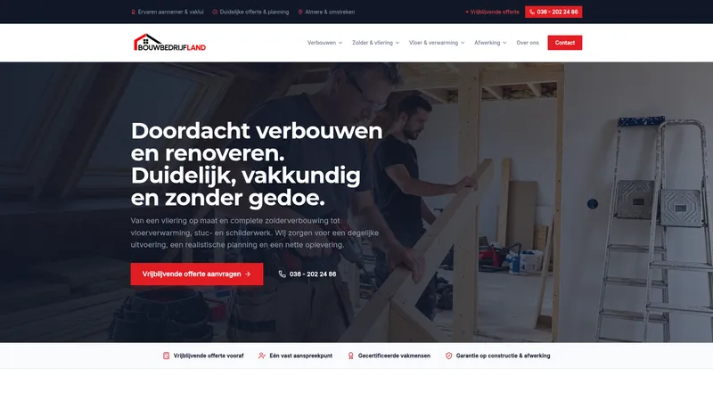 Website van Bouwbedrijf Land B.V.
