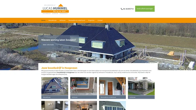 Website van Bouwbedrijf Lucas Hummel