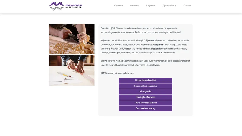 Website van Bouwbedrijf M. Warnaar