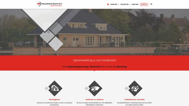 Website van Bouwbedrijf Mashro B.V.