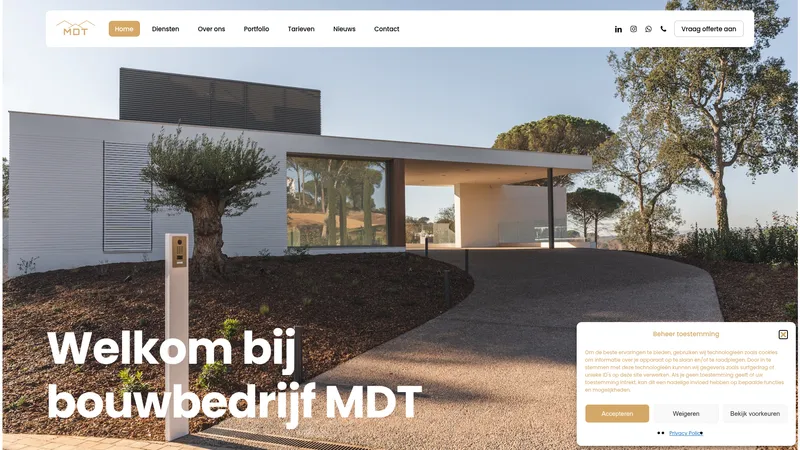 Website van Bouwbedrijf MDT