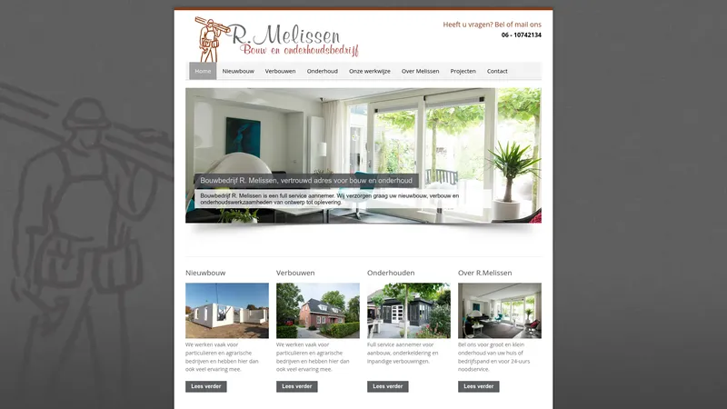 Website van Bouwbedrijf R. Melissen