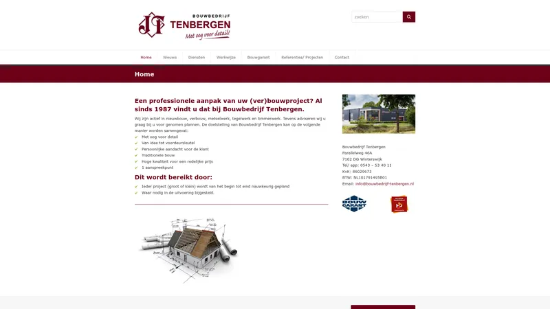 Website van Bouwbedrijf Tenbergen