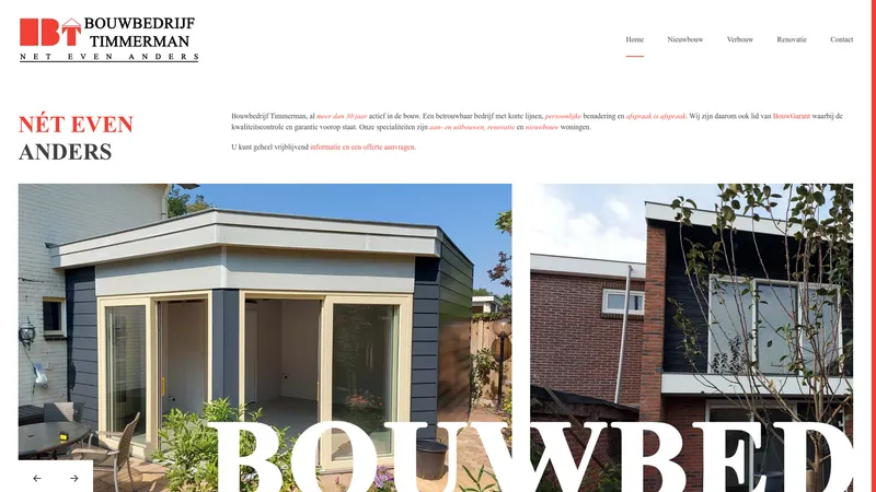 Website van Bouwbedrijf timmerman