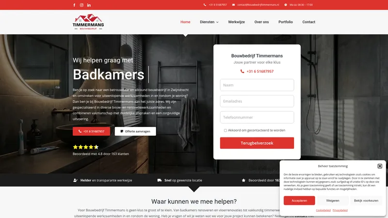 Website van Bouwbedrijf Timmermans | Badkamer Renovatie
