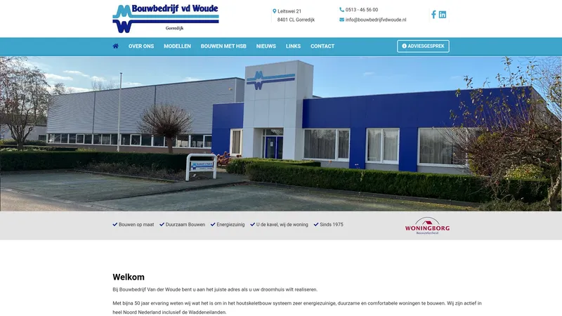 Website van Bouwbedrijf van der Woude