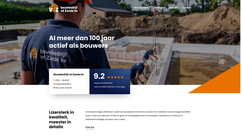 Website van Bouwbedrijf Van der Zande B.V.