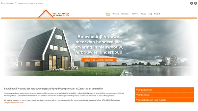 Website van Bouwbedrijf Vrouwe