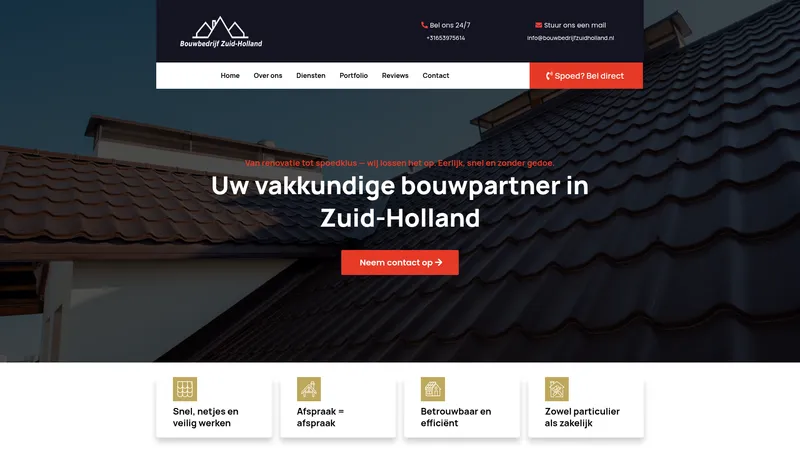 Website van Bouwbedrijf Zuid-holland