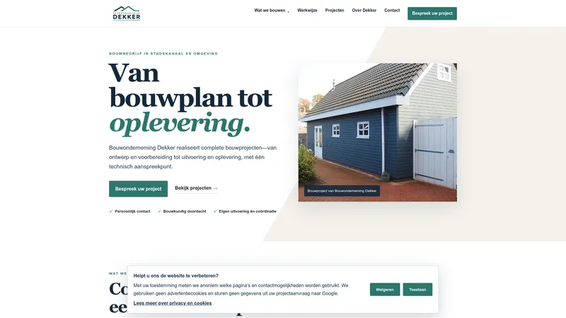 Website van Bouwonderneming Dekker