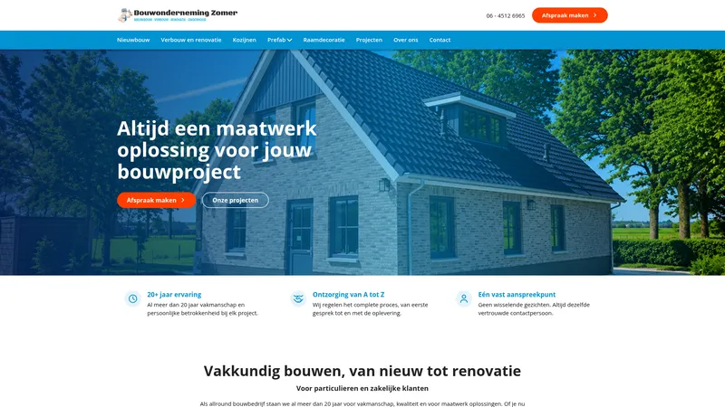 Website van Bouwonderneming Zomer