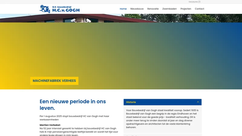 Website van BV Bouwbedrijf HC van Gogh