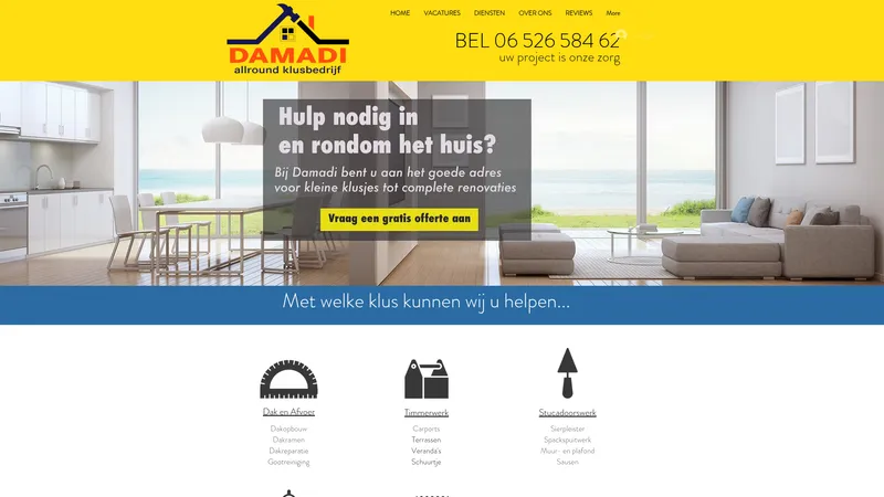 Website van Damadi allround klusbedrijf