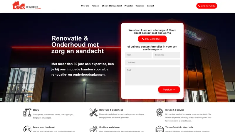 Website van De Gooijer Renovatie & Onderhoudsbedrijf Houten