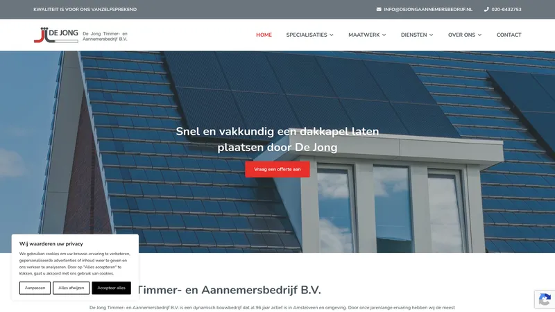 Website van De Jong Timmer- en Aannemersbedrijf B.V. Amstelveen