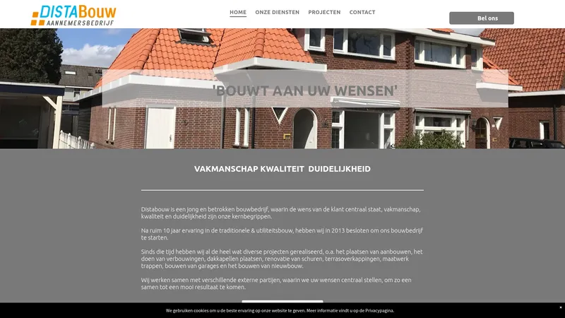 Website van Distabouw 'Bouwt aan uw Wensen'