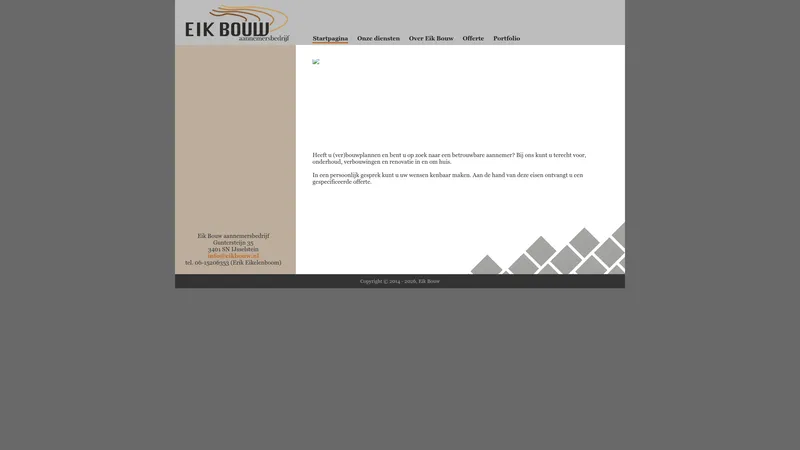 Website van Eik Bouw aannemersbedrijf