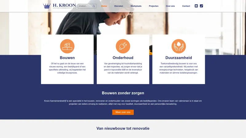 Website van H. Kroon Aannemersbedrijf BV